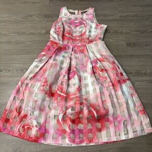 Eliza J Floral Organza Fit & Flare Dress Pink White Size 12 NWOT
